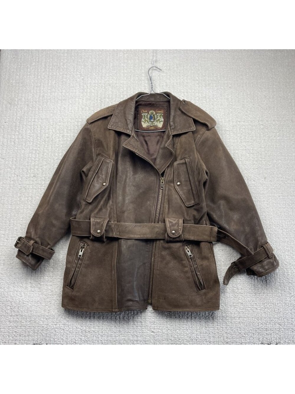 VTG 80's Oscar Leopold Brown Leather Jacket Military Biker Utility Heritage Read